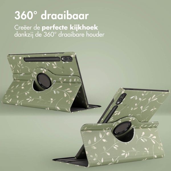 imoshion 360° Draaibare Design Bookcase Samsung Galaxy Tab S10 Plus / Tab S9 Plus / Tab S9 FE Plus - Green Flowers