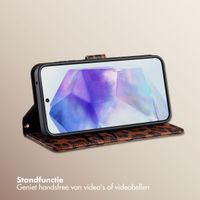 Selencia Sabi Bookcase met Panterprint Samsung Galaxy A55 - Mocha Brown