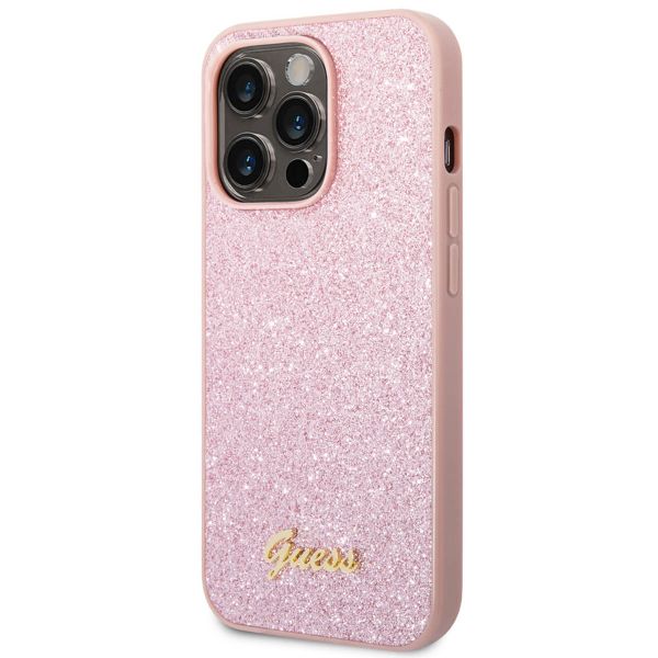 Guess Glitter Flakes Backcover iPhone 14 Pro Max - Roze