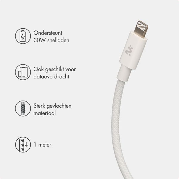 imoshion Braided USB-C naar Lightning kabel 30W - 2 meter - Wit