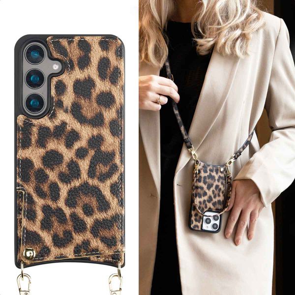 Selencia Nova Telefoonhoes met Koord en Pashouder Samsung Galaxy S24 - Leopard