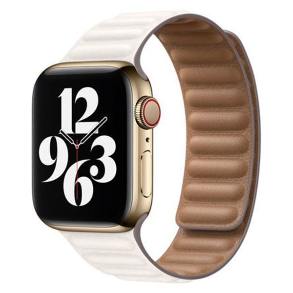 Apple Leather Link Apple Watch Series 1 t/m 9 / SE (38/40/41 mm) | Series 10 (42 mm) - Maat M/L - Chalk