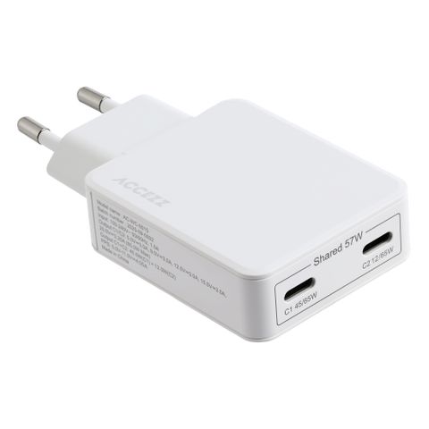 Accezz Ultra Slim GaN Oplader - 2x USB-C - 65W - Wit