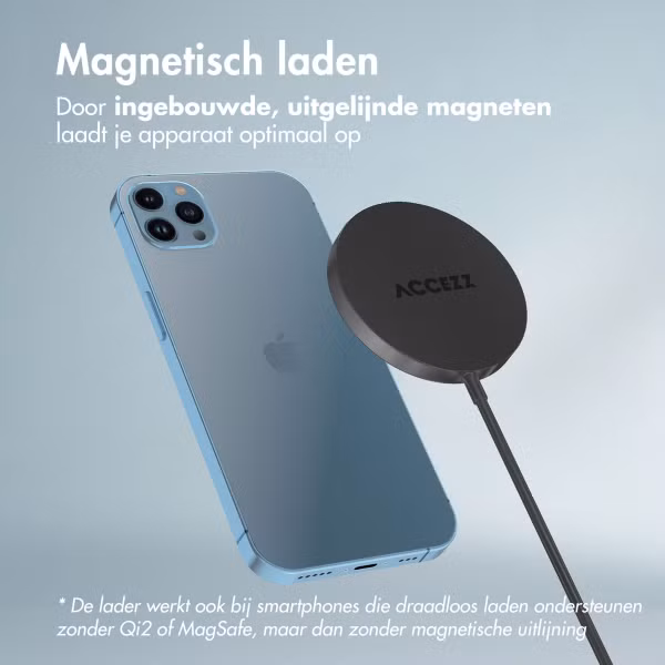 Accezz Wireless Charger USB-C - MagSafe en Qi2 Draadloze Oplader - 1 meter - Zwart