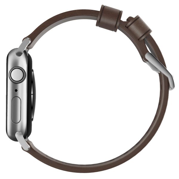 Nomad Modern Band van leder Apple Watch Series 1 t/m 9 / SE (38/40/41 mm) | Series 10 / 11 (42 mm) - Brown / Silver