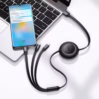 Baseus Bright Mirror 2 Series 3-in-1 oprolbare snellaadkabel - USB-A naar USB-C / Lightning / Micro USB - 66 Watt - Zwart