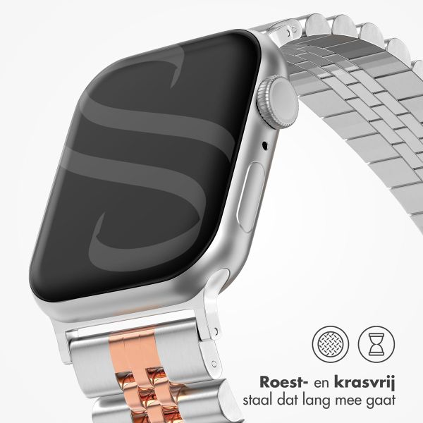 Selencia Jubilee stalen bandje Apple Watch Series 1 t/m 9 / SE (38/40/41 mm) | Series 10 / 11 (42 mm) - Zilver & Rosé Goud