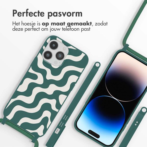 imoshion Siliconen design hoesje met koord Apple iPhone 14 Pro Max - Petrol Green Groovy