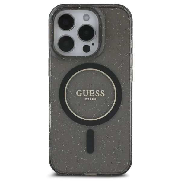 Guess MagSafe IML Glitter Case met beads strap Apple iPhone 16 Pro Max - Zwart