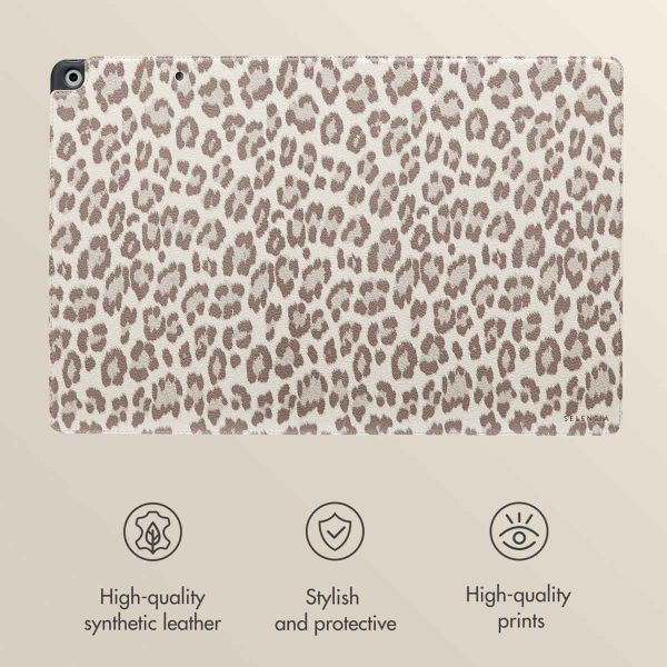 Selencia Sabi Bookcase with Leopard Print Apple iPad 9 (2021) 10.2 inch / iPad 8 (2020) 10.2 inch / iPad 7 (2019) 10.2 inch - Soft Ivory