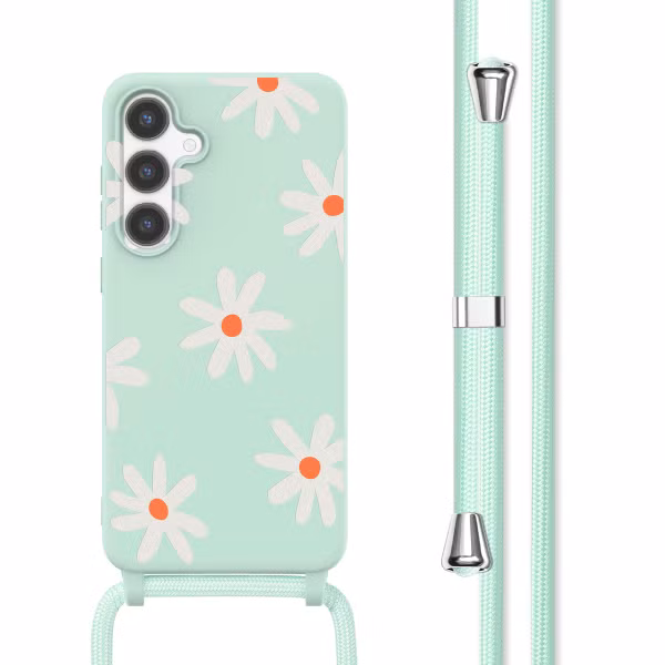 imoshion Siliconen design hoesje met koord Samsung Galaxy S24 - Green Flower Distance