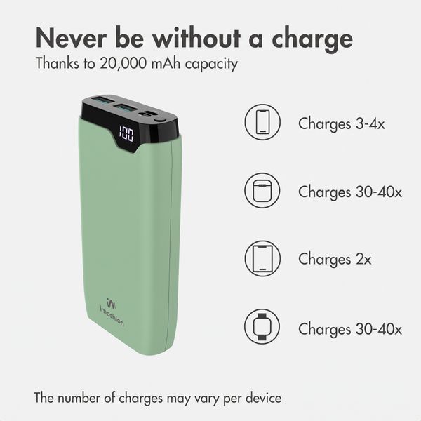 imoshion Power bank 20,000 mAh - 22.5W Fast charger - USB-C / USB-A - Green