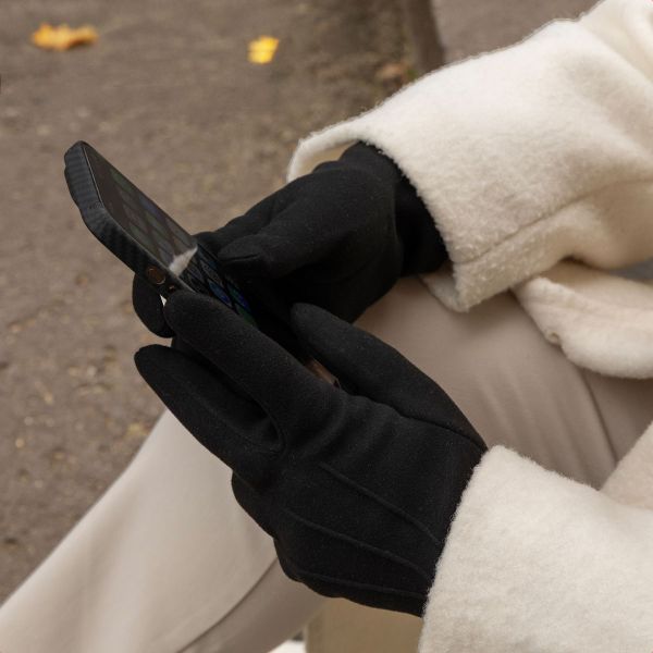 Selencia Suède Look Touchscreen Handschoenen - Vrouwen - Maat M - Zwart