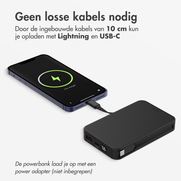Accezz Powerbank 10.000 mAh met geïntegreerde kabels - Quick Charge en Power Delivery - Zwart
