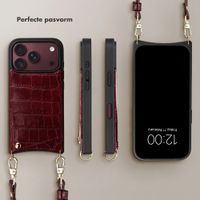 Selencia Nova Croco Telefoonhoes met Koord en Pashouder Apple iPhone 18 Pro Max / 17 Pro Max - Burgundy