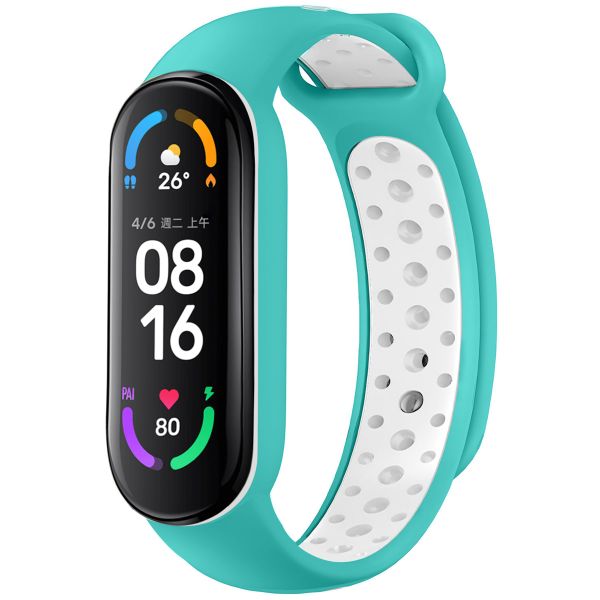 imoshion Siliconen sport bandje Xiaomi Mi Band 5 / 6 - Turquoise / Wit