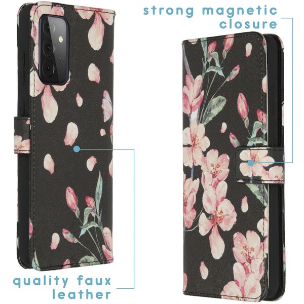 imoshion Design Softcase Bookcase Samsung Galaxy A72 - Blossom Watercolor Black