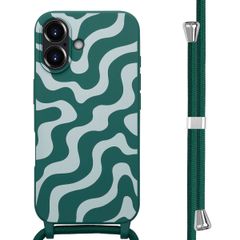 imoshion Siliconen design hoesje met koord iPhone 16 - Petrol Green Groovy