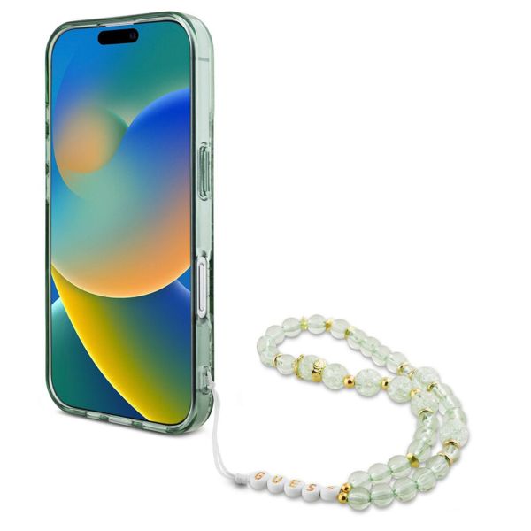 Guess MagSafe IML Flowers Case met beads strap Apple iPhone 16 Pro Max - Green