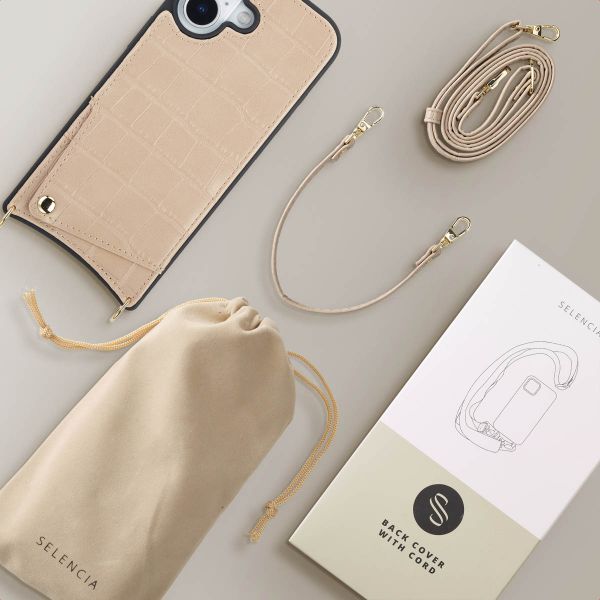 Selencia Nova Croco Phone Case with Cord and Card Holder Apple iPhone 17 - Beige