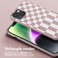 Selencia Siliconen design hoesje met afneembaar koord iPhone 14 - Irregular Check Sand Pink