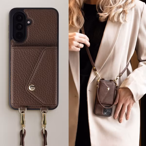 Selencia Sera Telefoonhoes met Koord en Envelop Pashouder Samsung Galaxy A18 / A17 / A26 - Chocolate Brown