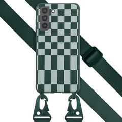 Selencia Siliconen design hoesje met afneembaar koord Samsung Galaxy S21 FE - Irregular Check Green