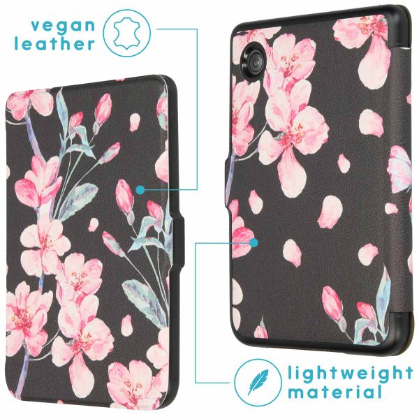 imoshion Design Slim Hard Case Bookcase Kobo Clara 2E / Tolino Shine 4 - Blossom Watercolor Black