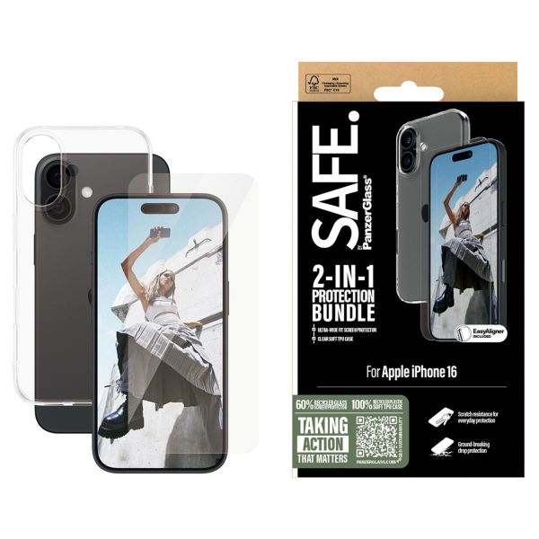 PanzerGlass 2- in-1 pack - TPU Clear Case + Ultra-Wide Fit Screenprotector iPhone 16