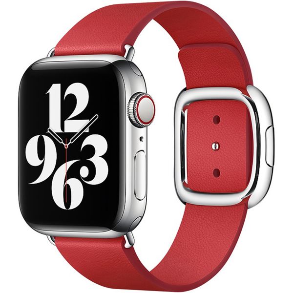 Apple Leather Band Modern Buckle Apple Watch Series 1 t/m 9 / SE (38/40/41 mm) | Series 10 (42 mm) - Maat M - Scarlet Red