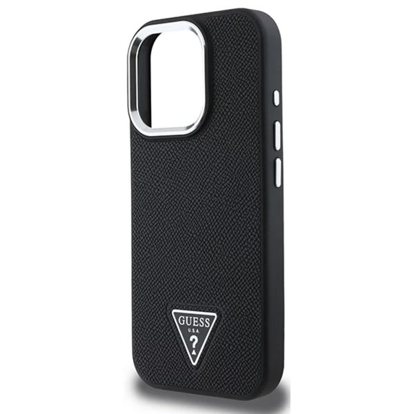 Guess Grained Triangle Case MagSafe Apple iPhone 16 Pro - Zwart