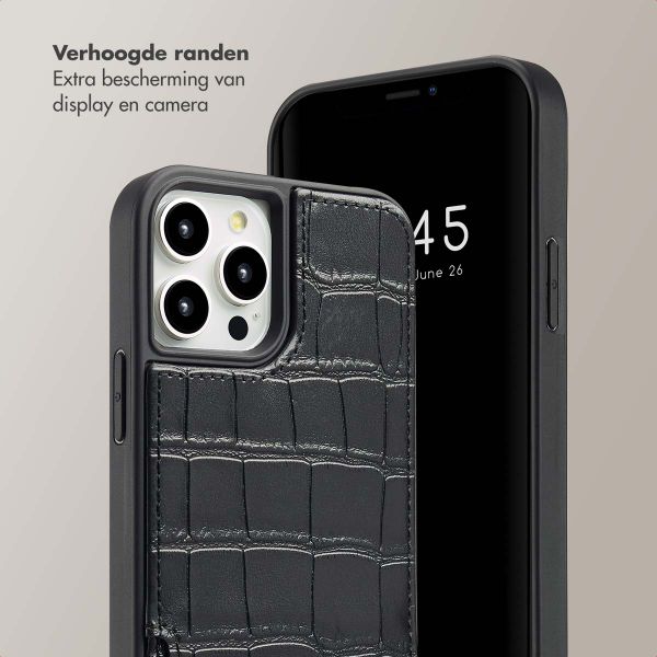 Selencia Nova Croco Backcover met koord en pashouder iPhone 12 (Pro) - Black