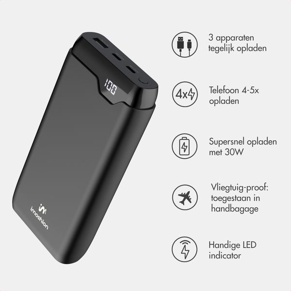 imoshion Powerbank 27.000 mAh - Quick Charge en Power Delivery - Zwart