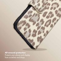 Selencia Sabi Bookcase with Leopard Print Apple iPhone 17e / 16e - Soft Ivory