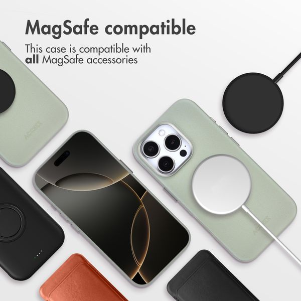 Accezz Leather Back Cover with MagSafe Apple iPhone 16 Pro - Light Grey