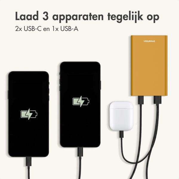 imoshion Ultra Series Aluminium Powerbank 20.000 mAh - Quick Charge en Power Delivery - Goud