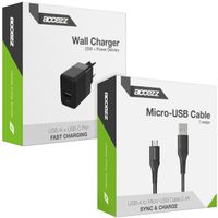 Accezz Wall Charger 20W + Micro-USB naar USB kabel - 1 meter - Zwart