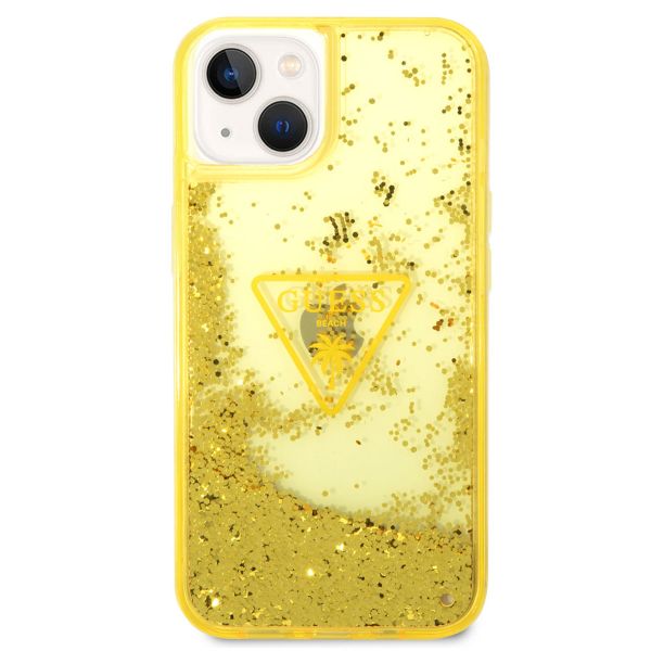 Guess Liquid Glitter Backcover iPhone 14 - Geel