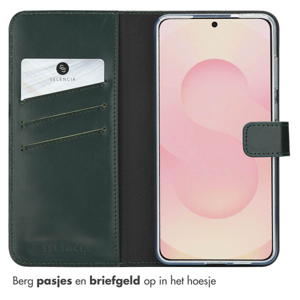 Selencia Echt Leren Bookcase Samsung Galaxy S25 Edge - Groen