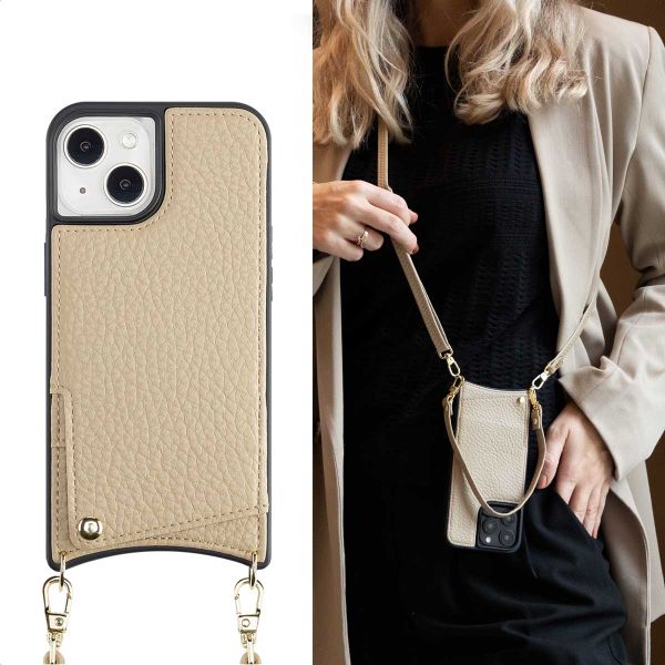 Selencia Nova Backcover met koord en pashouder iPhone 13 - Beige