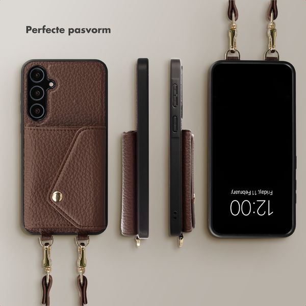 Selencia Sera Telefoonhoes met Koord en Envelop Pashouder Samsung Galaxy A55 - Chocolate Brown