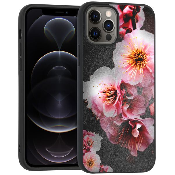 imoshion Design hoesje iPhone 12 (Pro) - Bloem - Roze / Zwart