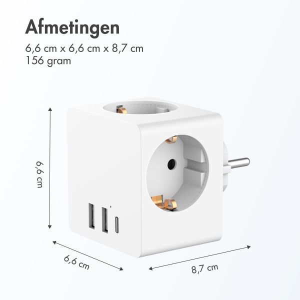 Accezz PowerCube | 6-in-1 - 1x USB-C + 2x USB-A + 3x stopcontact - 4000 watt - Wit