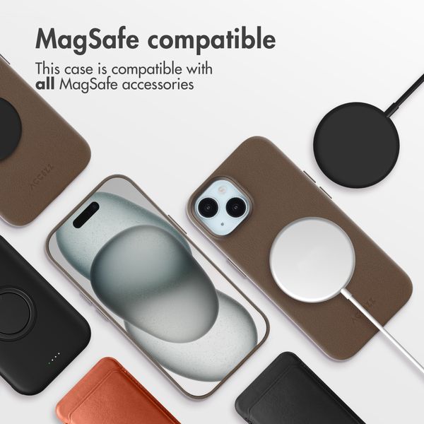 Accezz Leather Back Cover with MagSafe Apple iPhone 15 - Coffee Brown