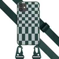 Selencia Siliconen design hoesje met afneembaar koord iPhone 11 - Irregular Check Green