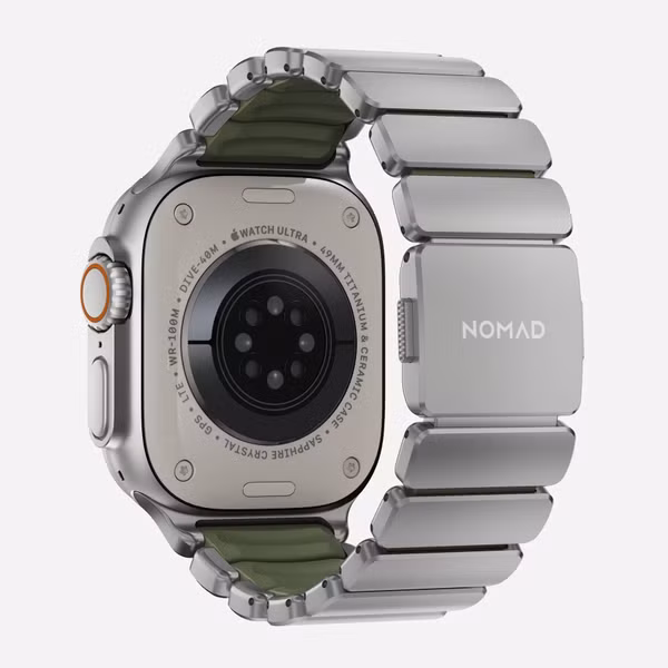 Nomad Stratos Band Apple Watch | 44/45/46/49 mm - Forest Green / Natural Titanium