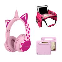 imoshion Kidspakket | Kidsproof backcover voor de Samsung Galaxy Tab A11 Plus / A9 Plus + Draadloze Kinderkoptelefoon Unicorn + Reistafel - Roze