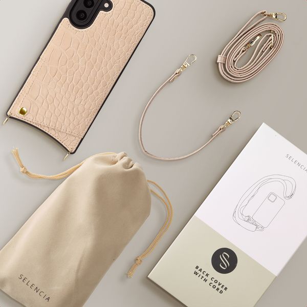 Selencia Nova Croco Telefoonhoes met Koord en Pashouder Samsung Galaxy A57 (5G) - Beige