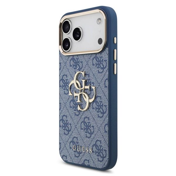 Guess 4G Metal Logo Backcover Apple iPhone 17 Pro - Gold Edge - Blue