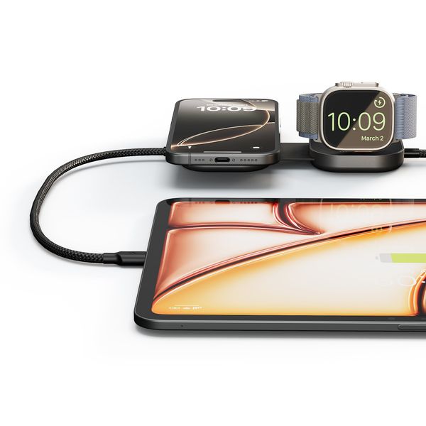Zens Pro 3 USB-C Kabel met draadloze oplader voor telefoon / earbuds / Apple Watch - MagSafe en Qi2 - Zwart